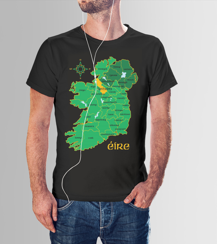 Leitrim Ireland County Map Éire Compass T-Shirt