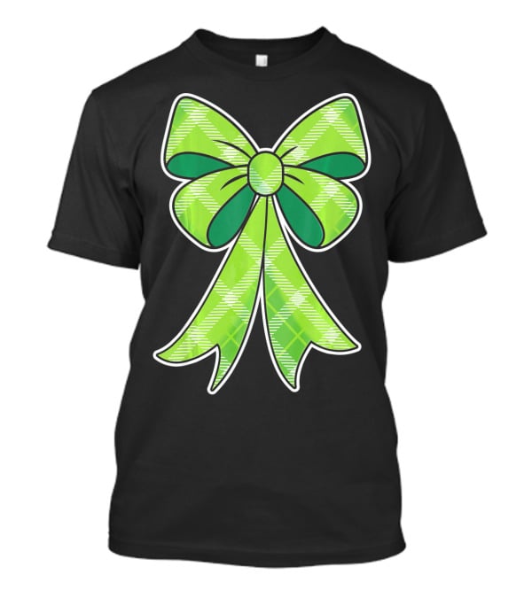 Girls St Patricks Day Green Plaid Bow T-Shirt