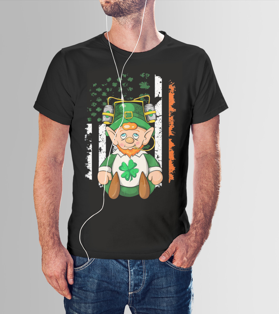 Irish American Flag Leprechaun St. Patrick's Day Clover T-Shirt