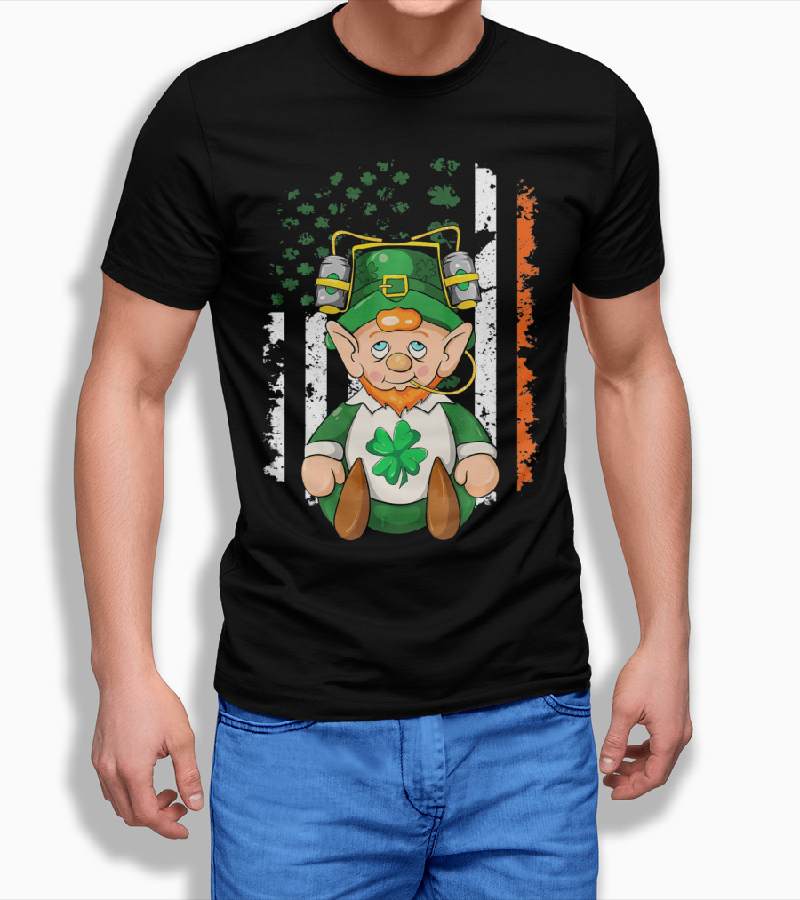 Irish American Flag Leprechaun St. Patrick's Day Clover T-Shirt