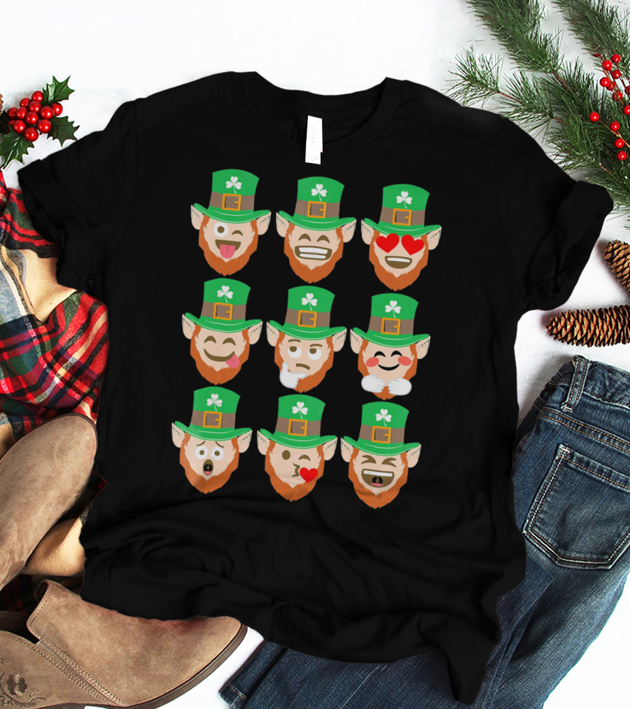 St. Patrick Day Emoji Funny Leprechaun Expressions T-Shirt