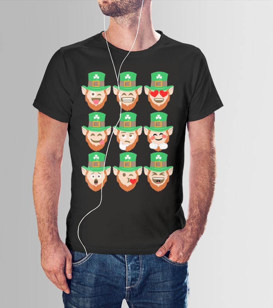 St. Patrick Day Emoji Funny Leprechaun Expressions T-Shirt