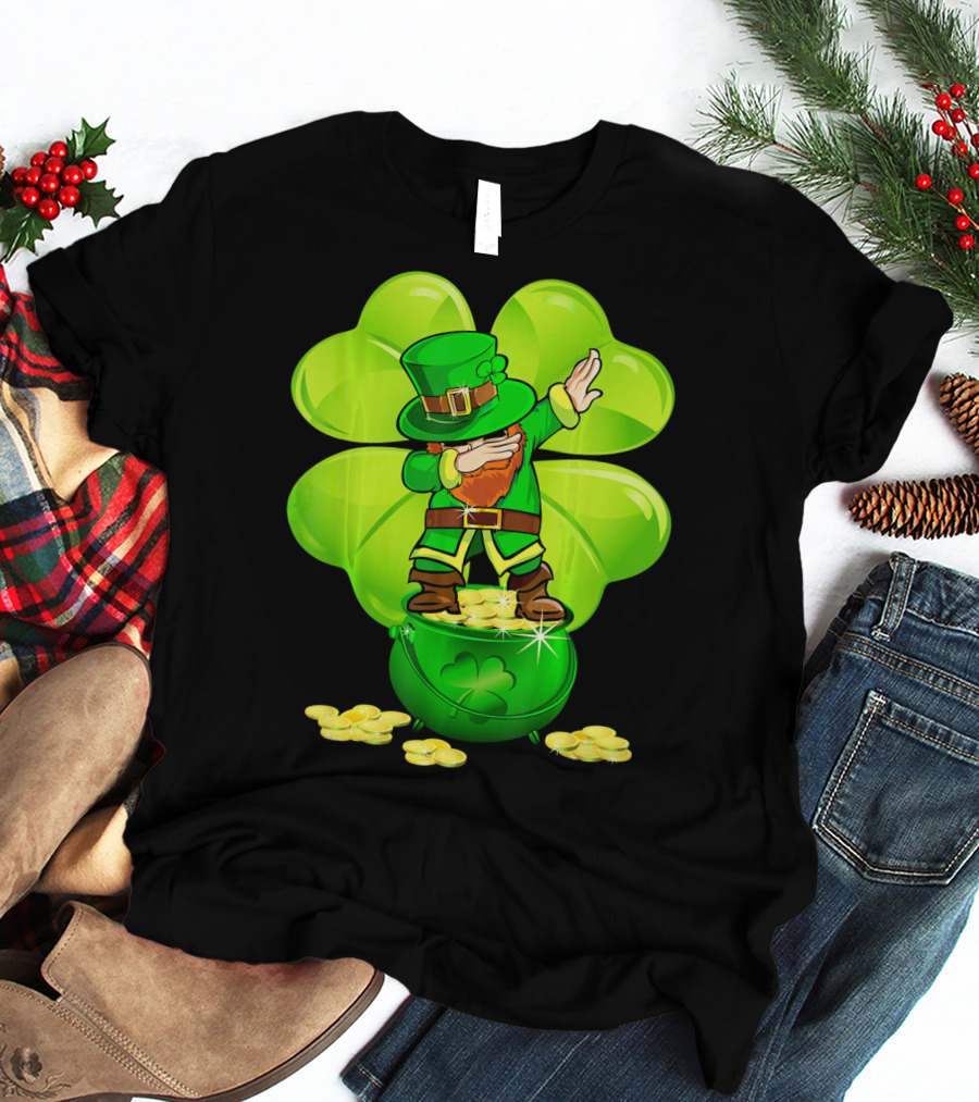 Dabbing Leprechaun Gold Coins Shamrock T-Shirt