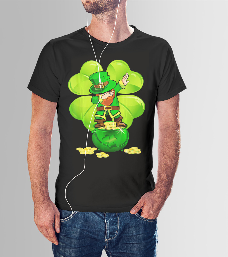 Dabbing Leprechaun Gold Coins Shamrock T-Shirt