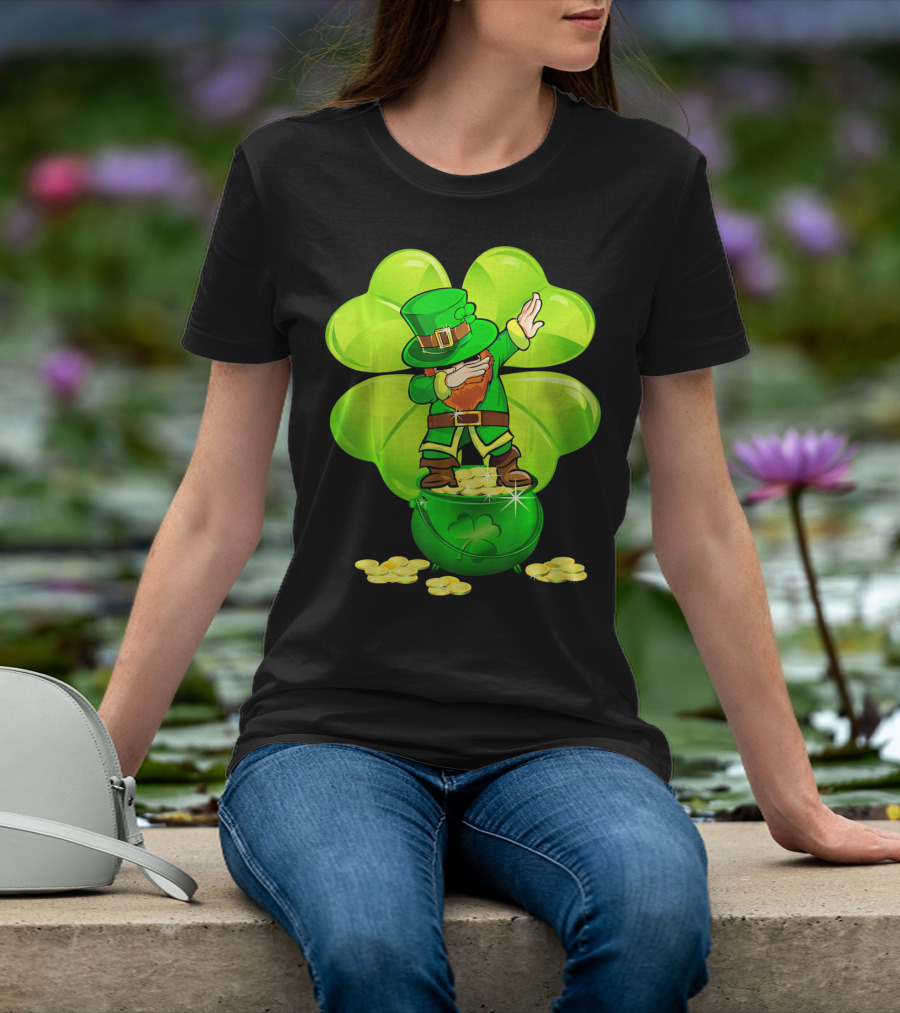 Dabbing Leprechaun Gold Coins Shamrock T-Shirt