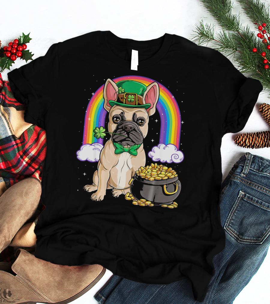 French Bulldog Leprechaun Rainbow Pot Of Gold T-Shirt