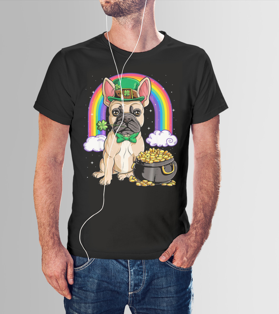 French Bulldog Leprechaun Rainbow Pot Of Gold T-Shirt