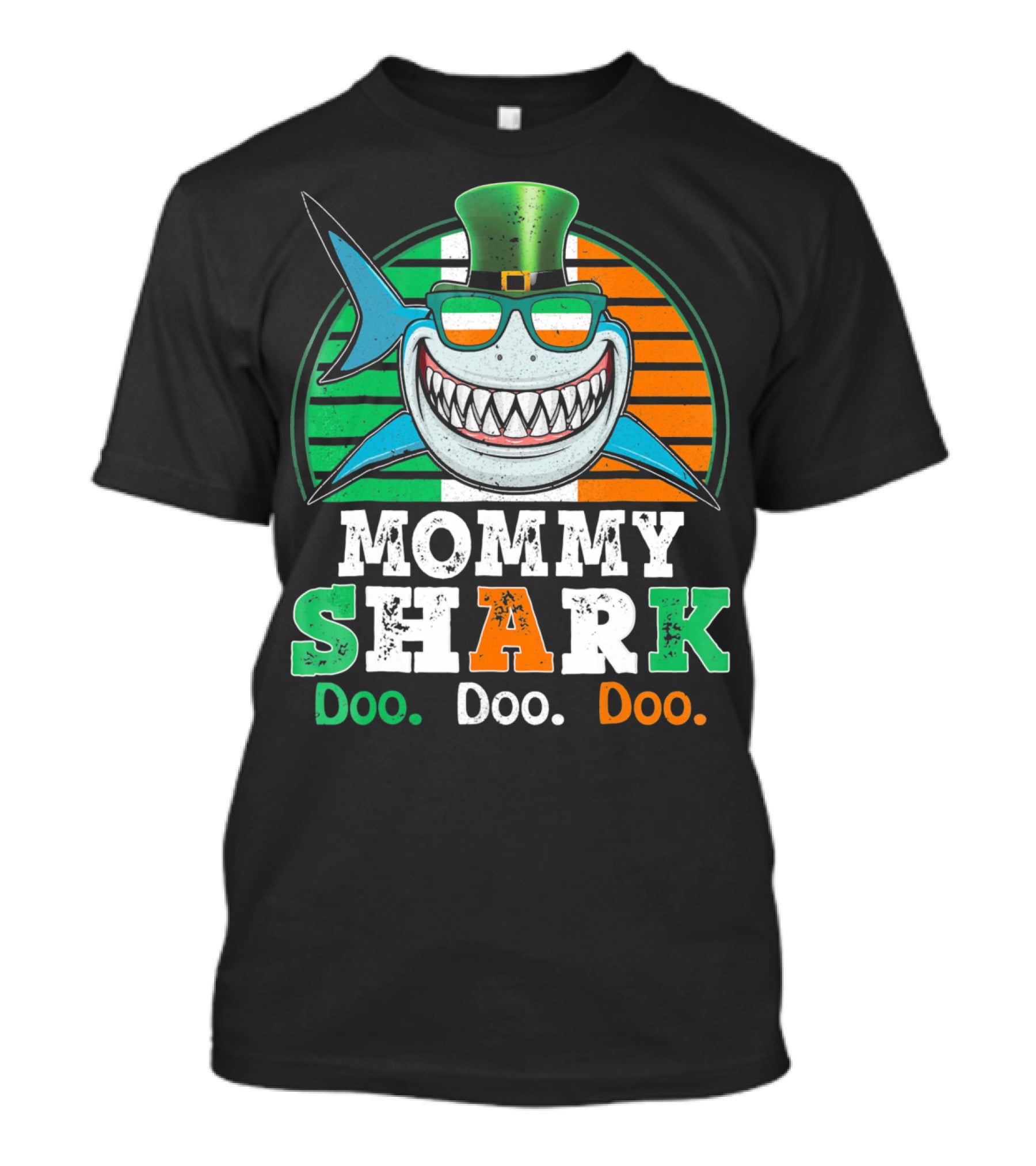 Mommy Shark Doo Doo Doo Funny St. Patrick's Day With Irish Colors And Leprechaun Hat T-Shirt