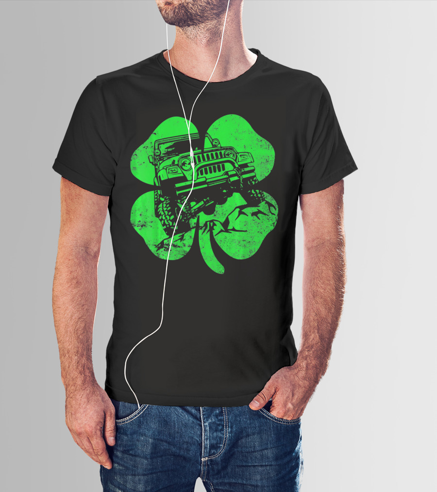 Jeep St Patricks Distressed Off Road Clover T-Shirt