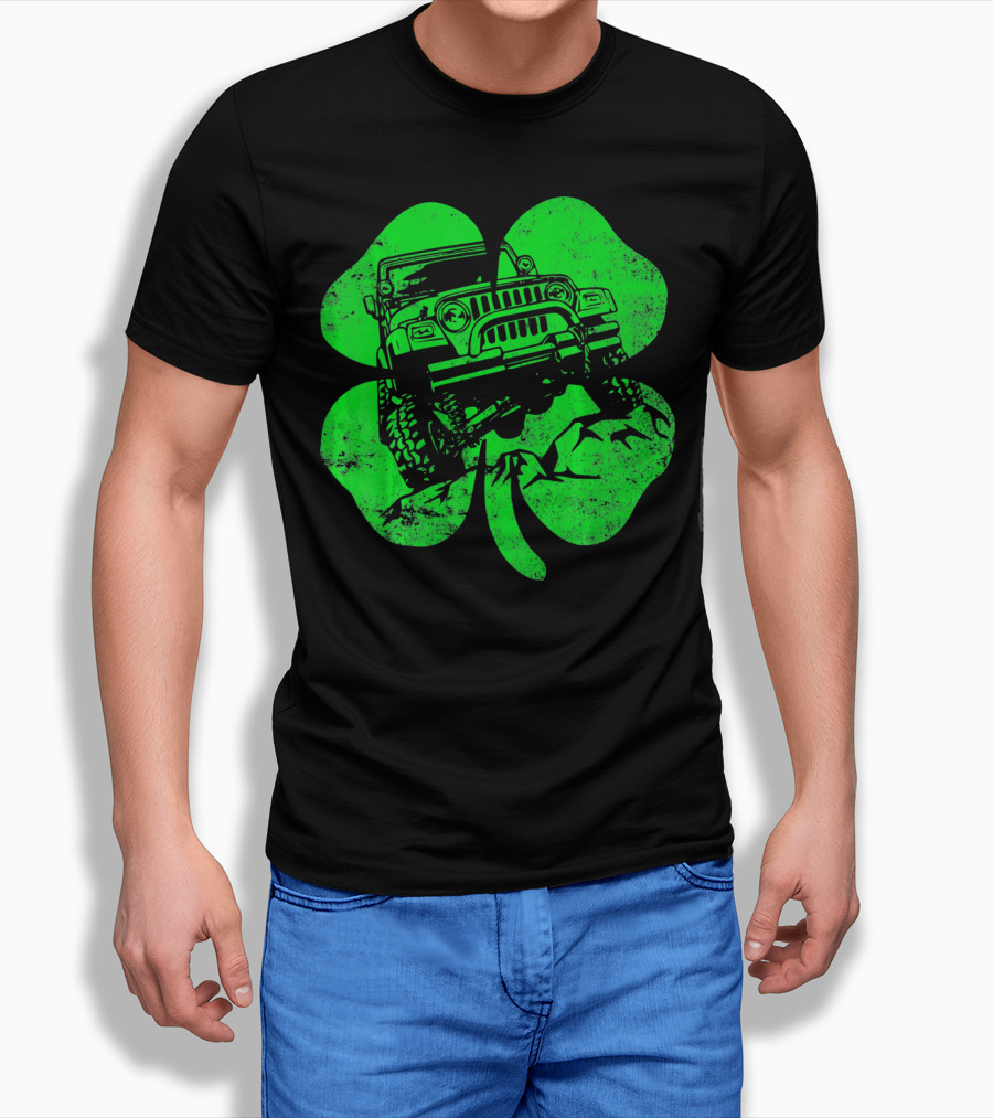 Jeep St Patricks Distressed Off Road Clover T-Shirt