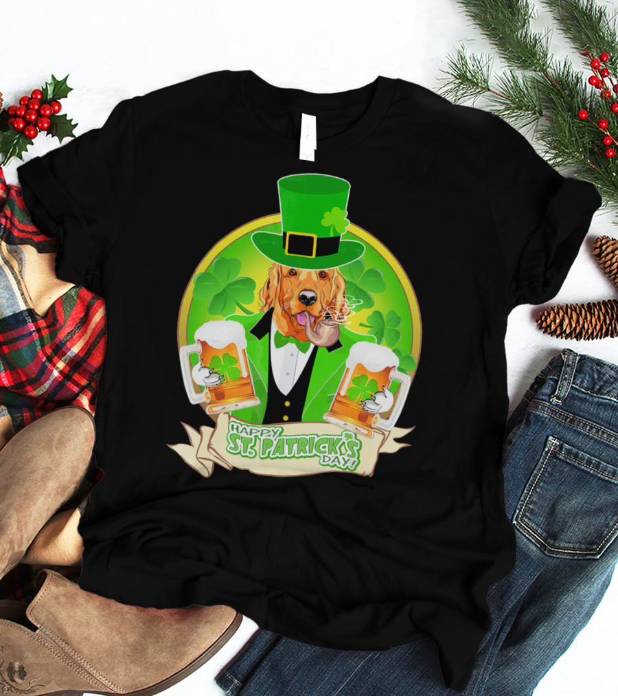 Happy St. Patrick's Day Golden Retriever Beer Fest T-Shirt