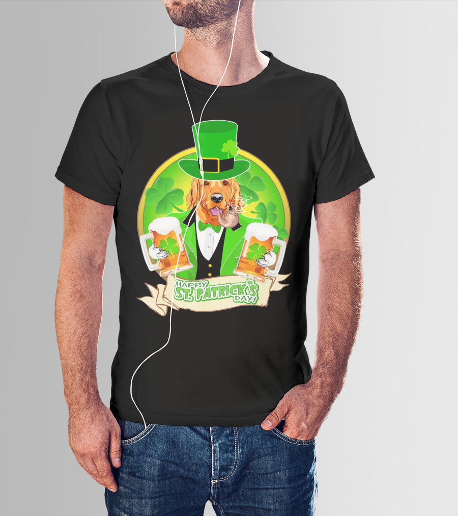 Happy St. Patrick's Day Golden Retriever Beer Fest T-Shirt