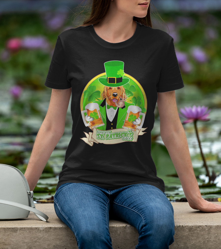 Happy St. Patrick's Day Golden Retriever Beer Fest T-Shirt