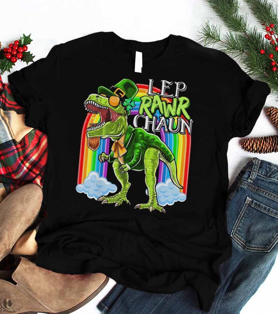 Leprawrchaun St. Patrick Day Rex Rainbow Dinosaur T-Shirt
