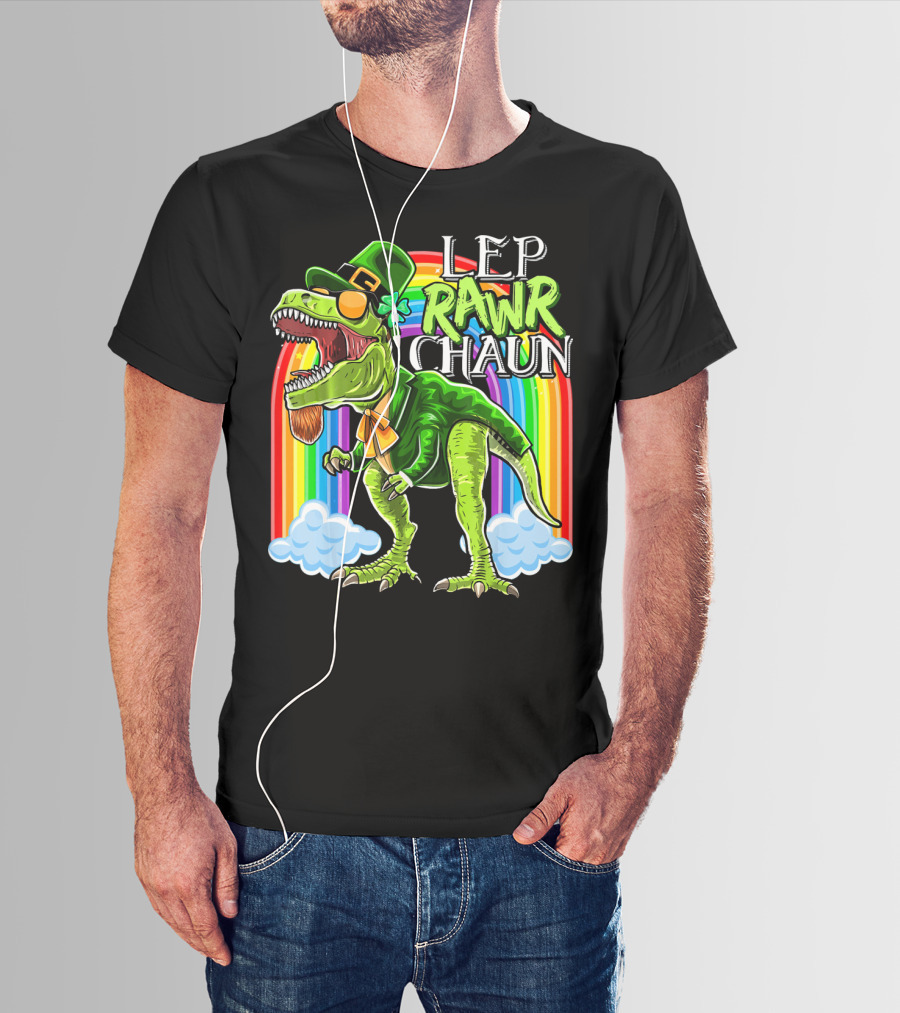 Leprawrchaun St. Patrick Day Rex Rainbow Dinosaur T-Shirt