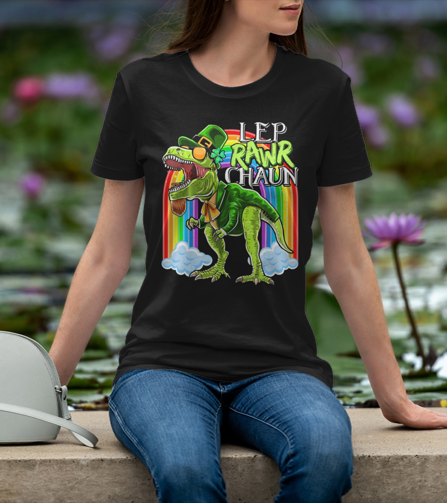 Leprawrchaun St. Patrick Day Rex Rainbow Dinosaur T-Shirt