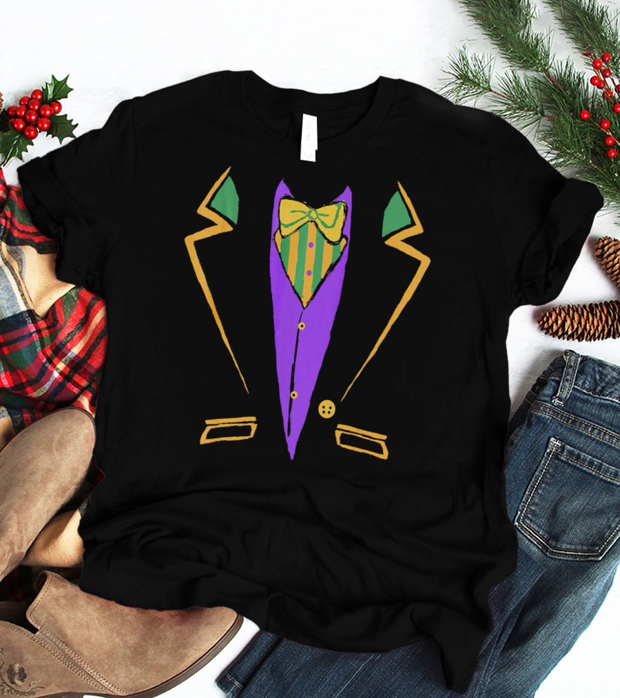 Funny Mardi Gras Tuxedo Costume Carnival With Bow Tie T-Shirt