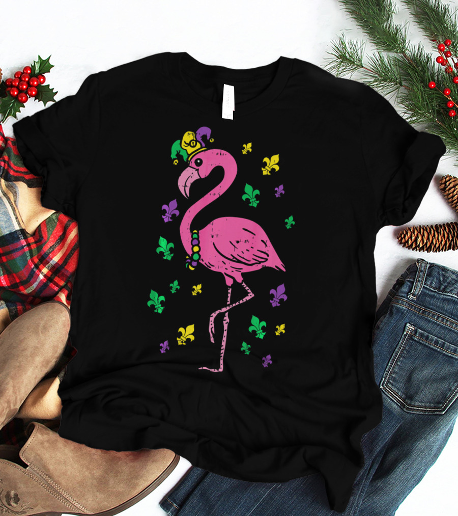 Jester Pink Flamingo Bird Animal Cute Fleur De Lis T-Shirt