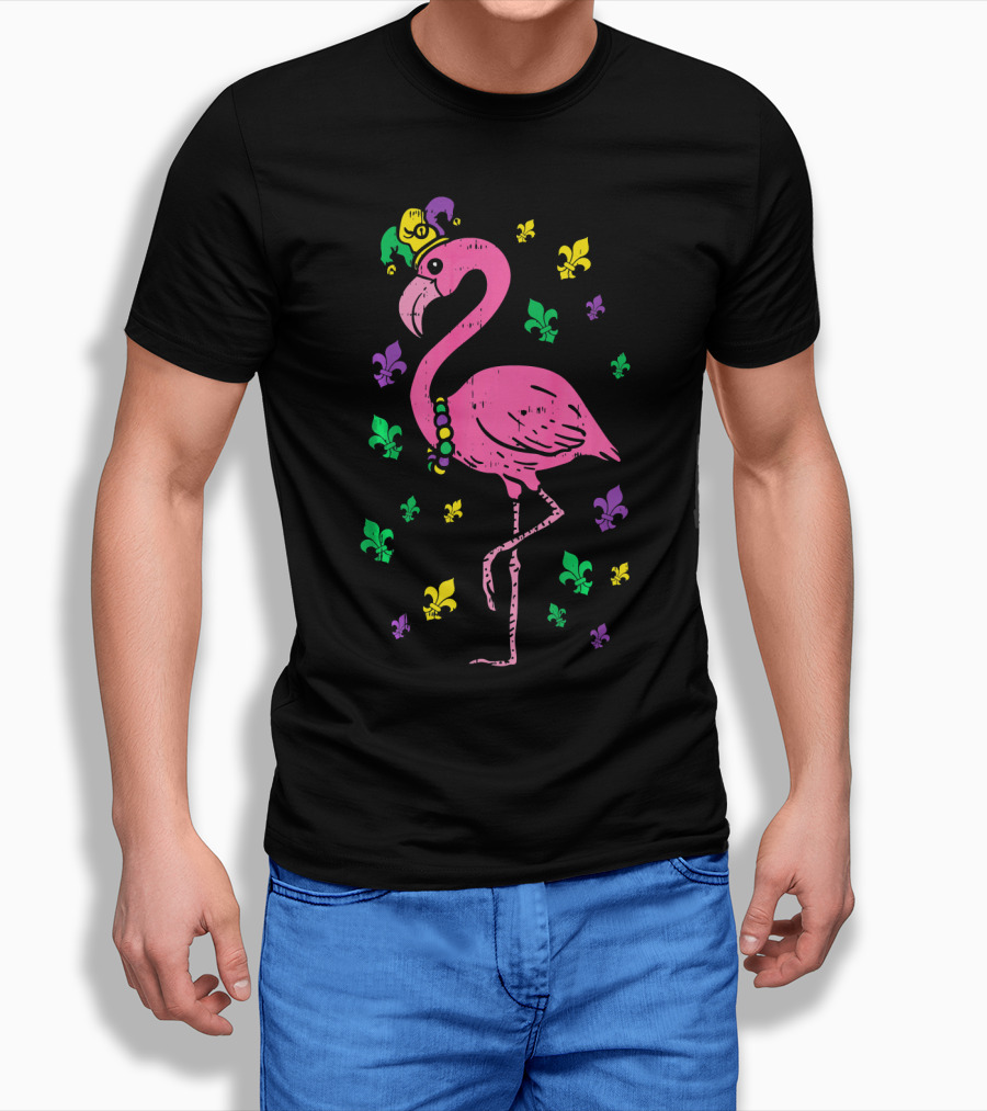 Jester Pink Flamingo Bird Animal Cute Fleur De Lis T-Shirt