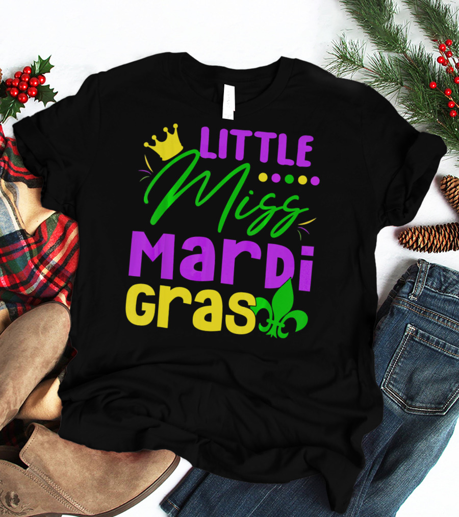 Little Miss Mardi Gras Fleur-de-Lis Crown Carnival T-Shirt