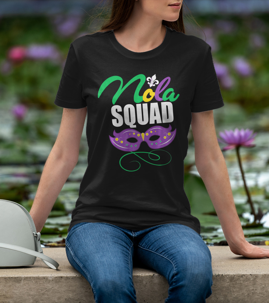 Nola Squad Mardi Gras New Orleans Purple Mask Fleur-de-Lis T-Shirt