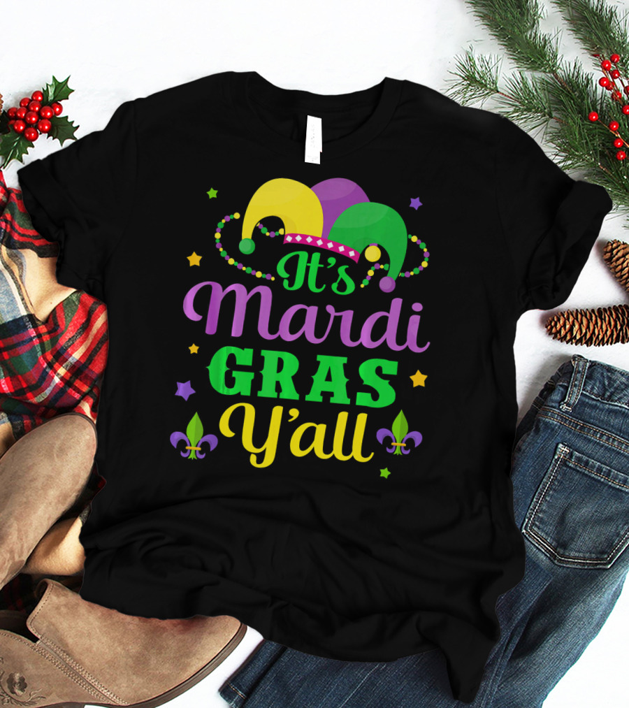 It's Mardi Gras Y'all Jester Hat Fleur-de-lis Stars T-Shirt