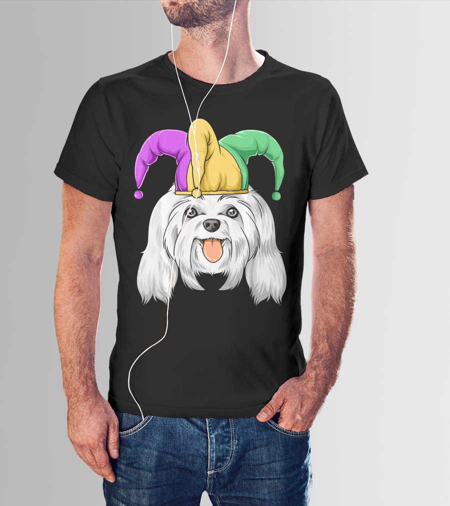 Mardi Gras Carnival Hat Maltese Dog Jester T-Shirt