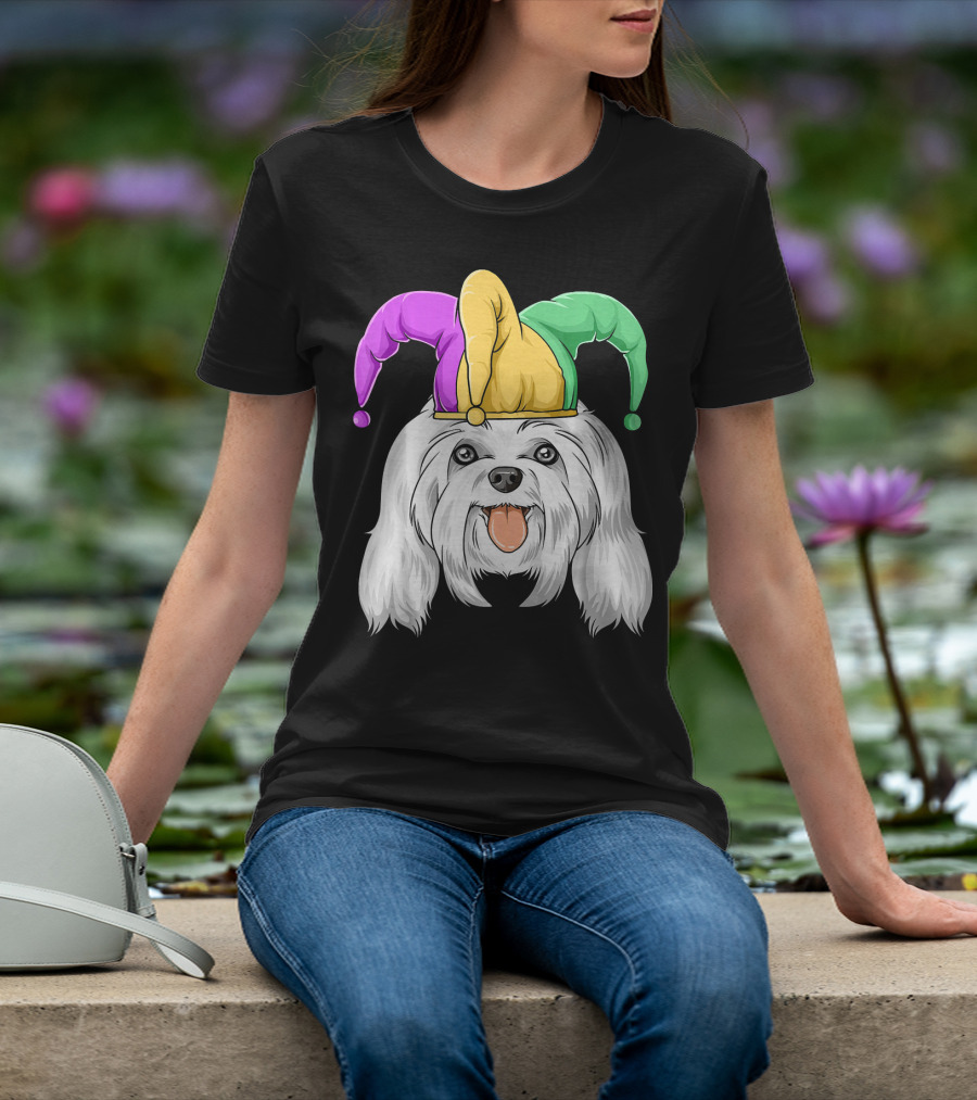 Mardi Gras Carnival Hat Maltese Dog Jester T-Shirt