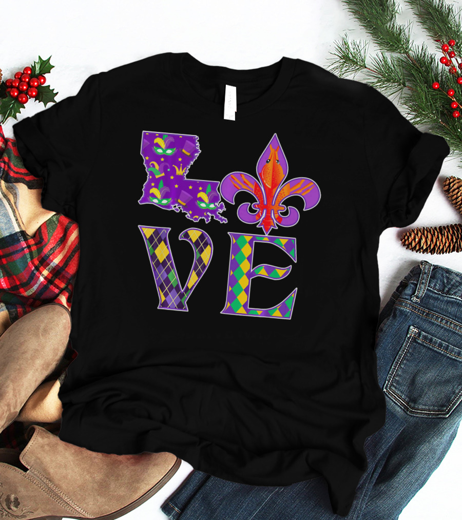 LOUISIANA MARDI GRAS LOVE FLEUR DE LIS CRAWFISH T-Shirt