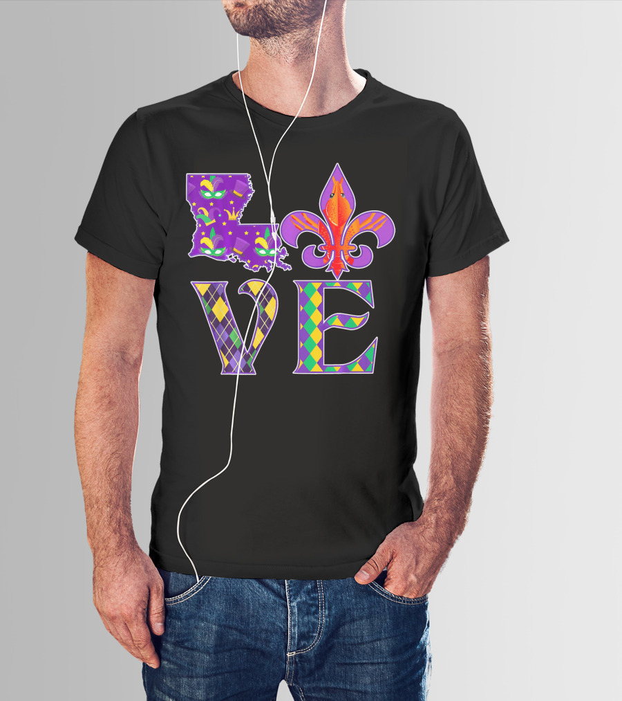 LOUISIANA MARDI GRAS LOVE FLEUR DE LIS CRAWFISH T-Shirt