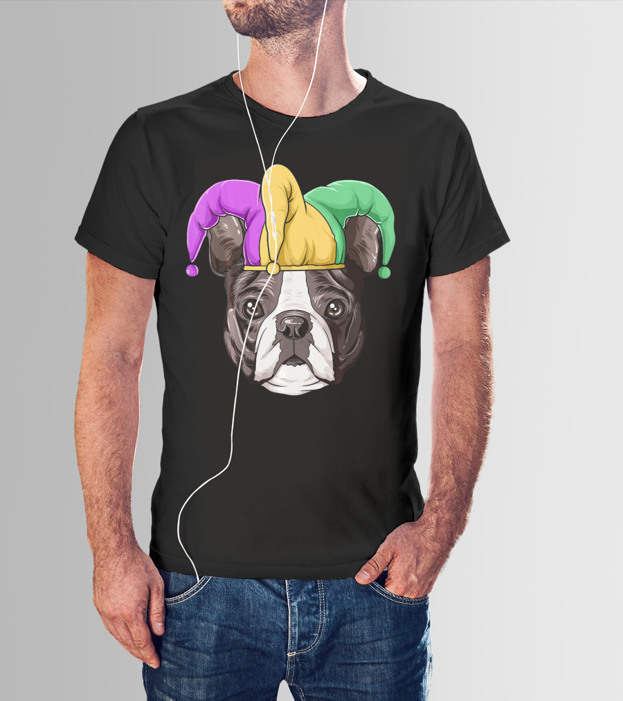 Mardi Gras Boston Terrier Jester Hat T-Shirt