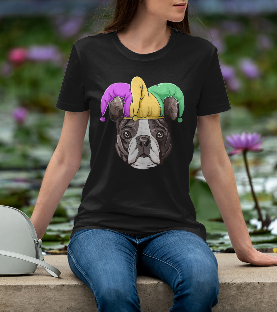 Mardi Gras Boston Terrier Jester Hat T-Shirt