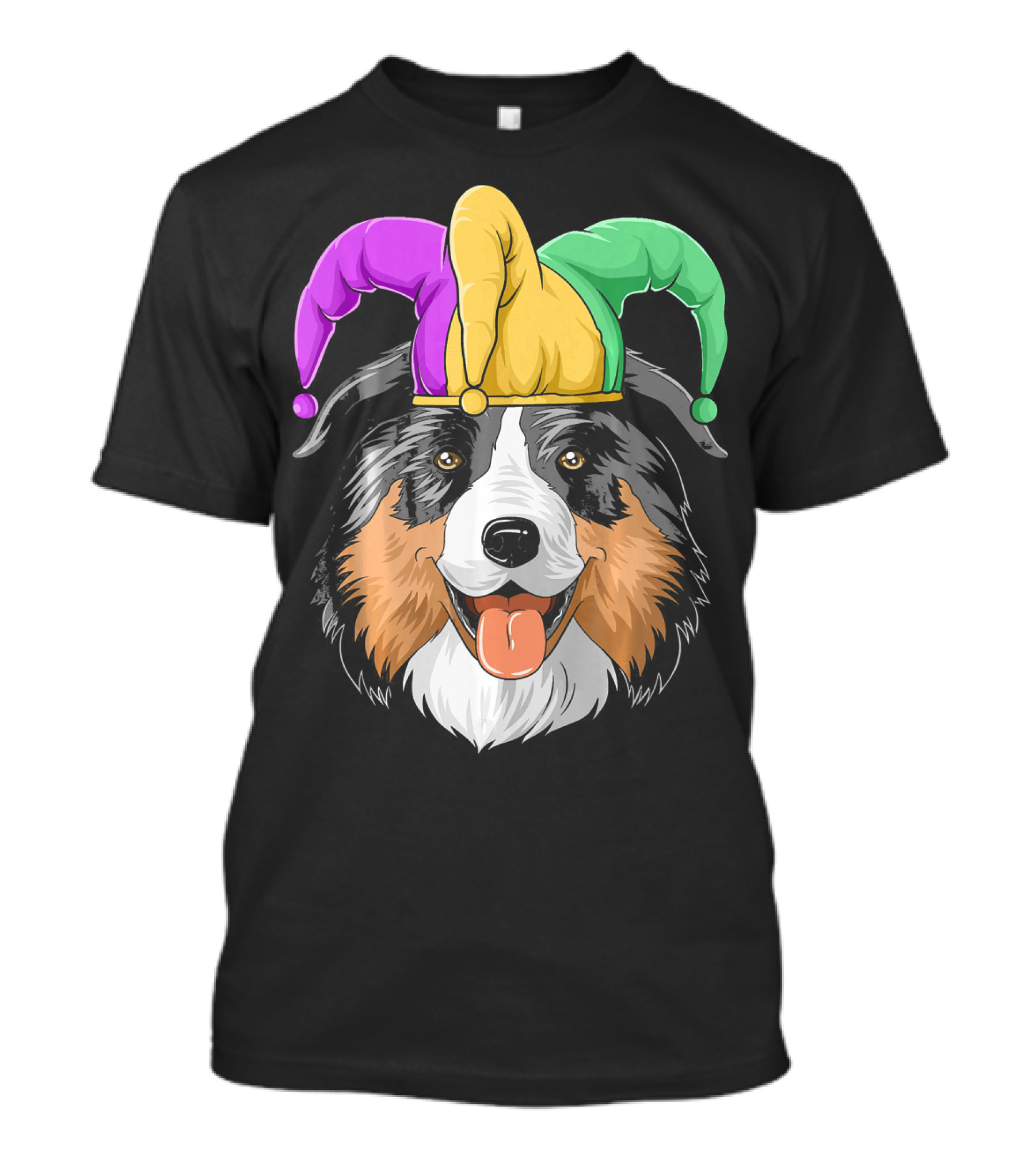 Australian Shepherd Mardi Gras Jester Hat T-Shirt