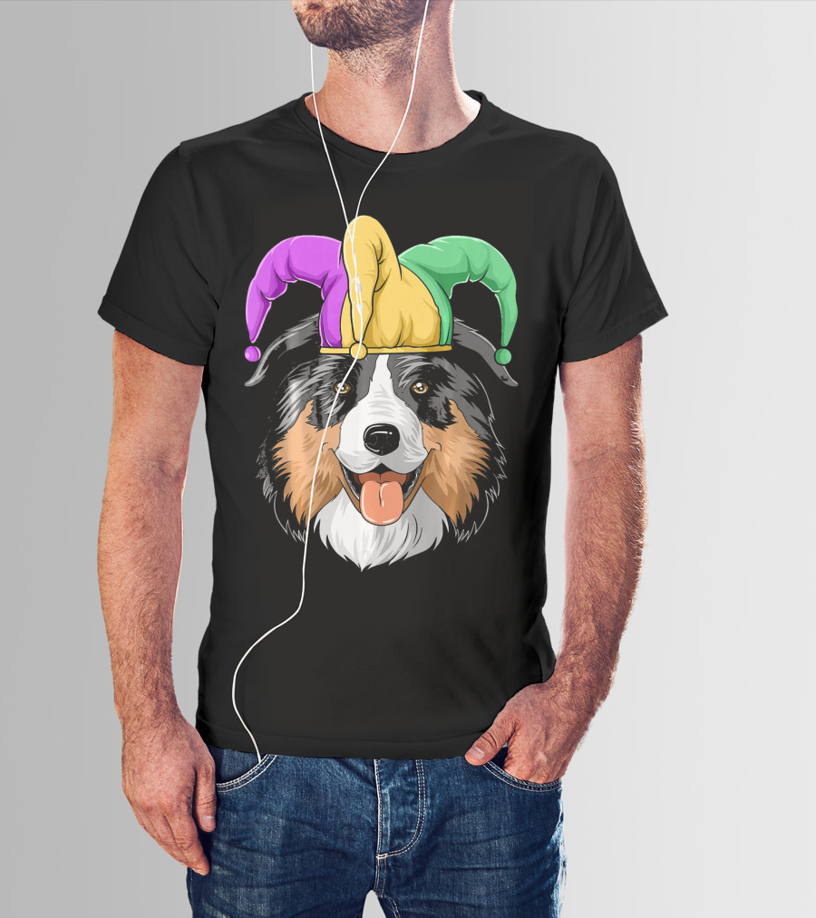 Australian Shepherd Mardi Gras Jester Hat T-Shirt