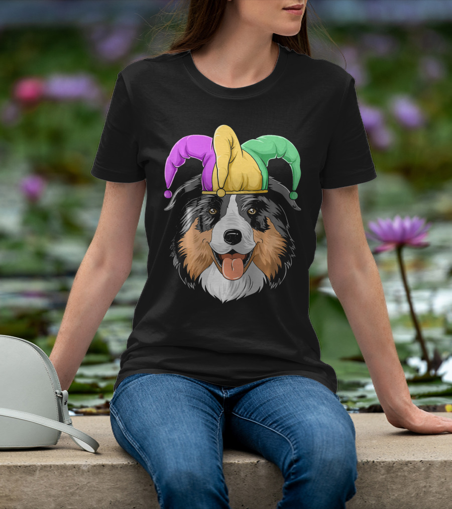 Australian Shepherd Mardi Gras Jester Hat T-Shirt
