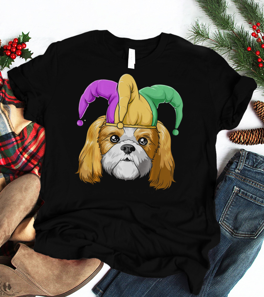 Mardi Gras Shih Tzu With Jester Carnival Hat T-Shirt