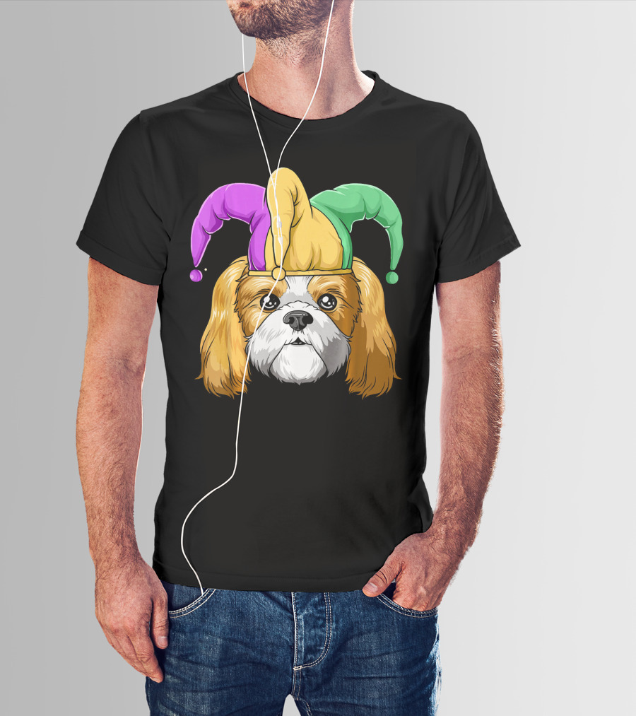 Mardi Gras Shih Tzu With Jester Carnival Hat T-Shirt