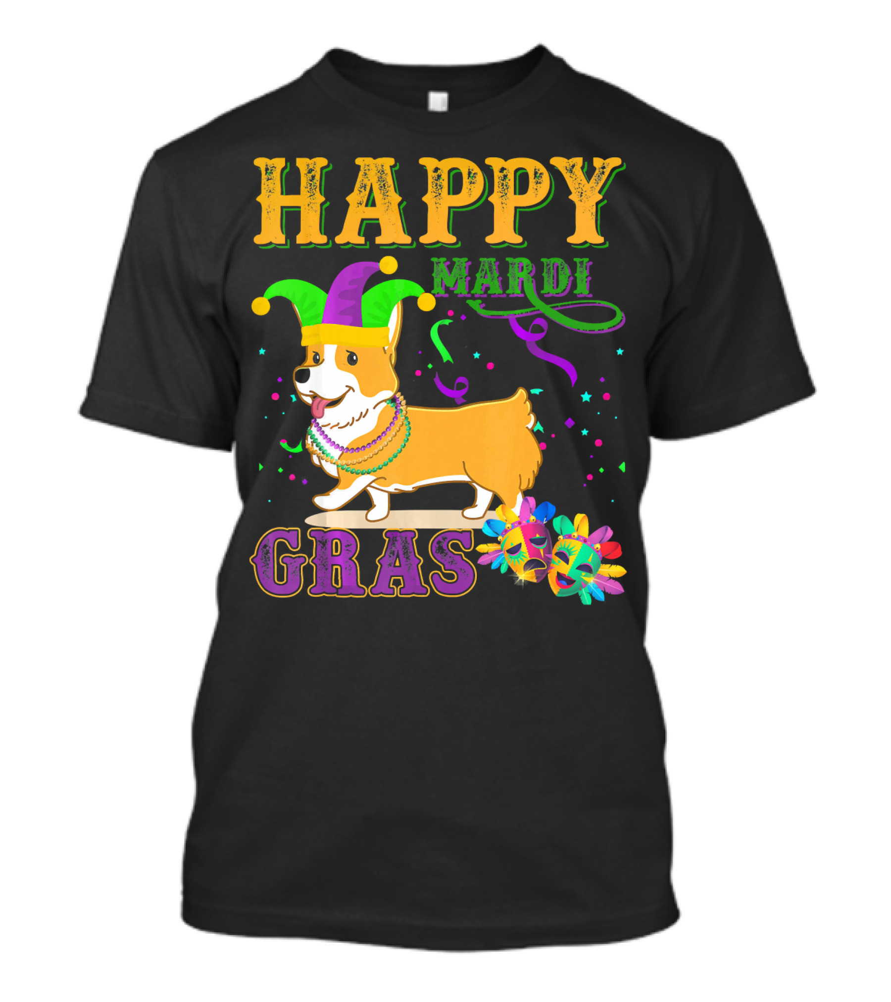 Happy Mardi Gras Welsh Corgi Costume Party T-Shirt