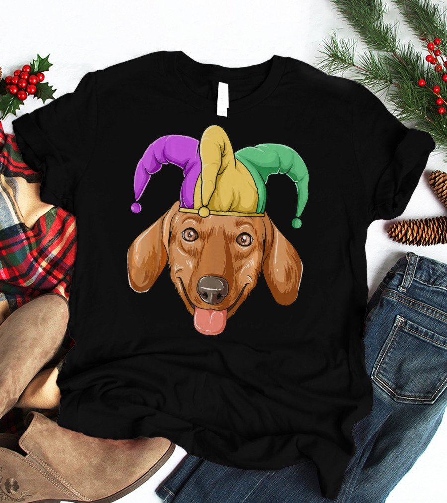 Mardi Gras Dachshund Carnival Jester Hat T-Shirt