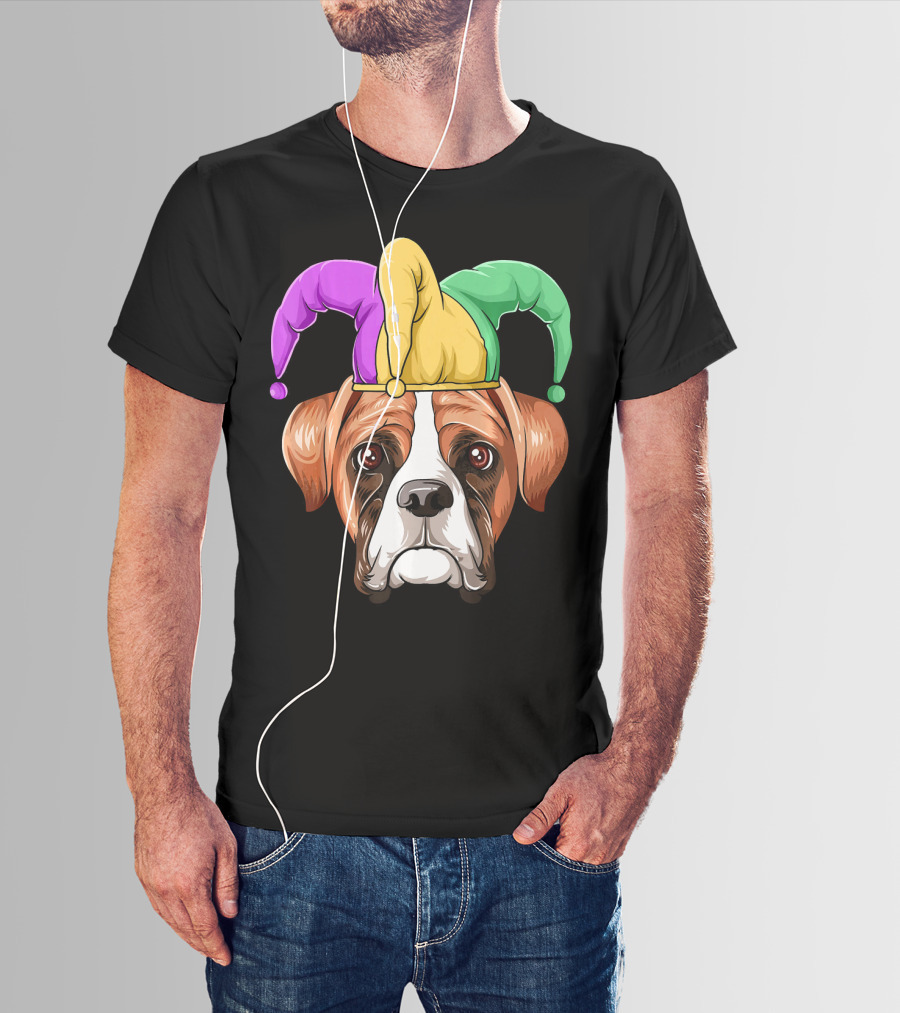 Mardi Gras Jester Hat Boxer Dog Carnival T-Shirt
