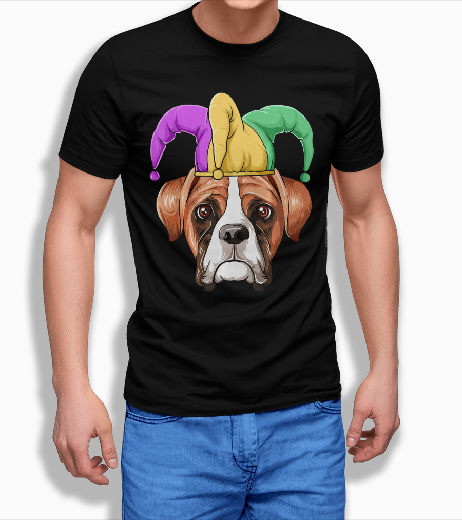 Mardi Gras Jester Hat Boxer Dog Carnival T-Shirt