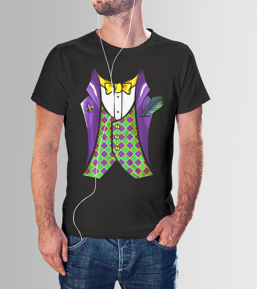 Mardi Gras Tuxedo Costume Pancake Tuesday Fleur-de-Lis T-Shirt