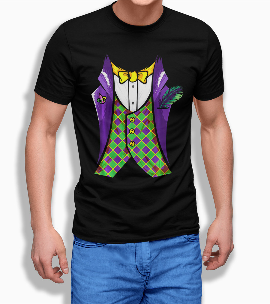 Mardi Gras Tuxedo Costume Pancake Tuesday Fleur-de-Lis T-Shirt