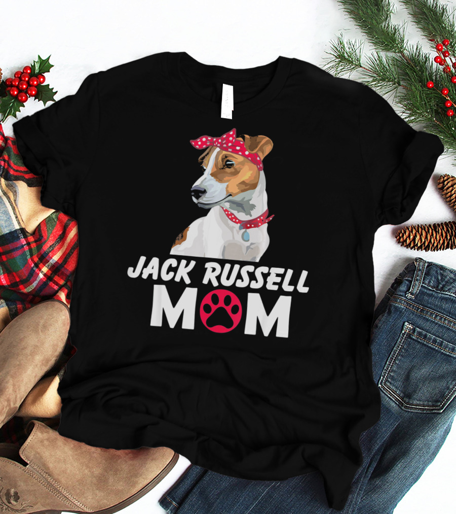 Jack Russell Mom With Bandana And Paw Prints T-Shirt