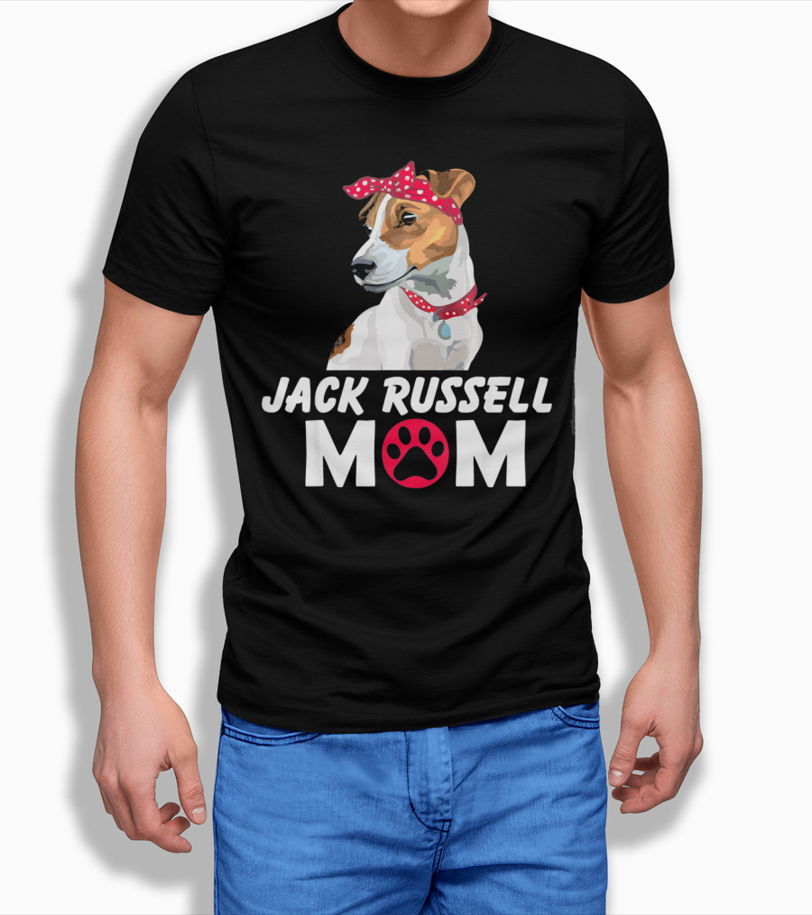 Jack Russell Mom With Bandana And Paw Prints T-Shirt