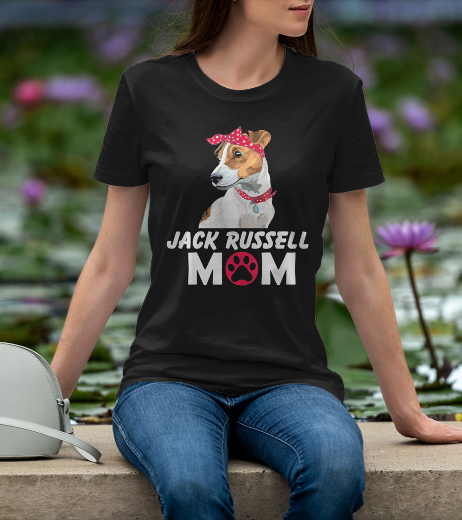 Jack Russell Mom With Bandana And Paw Prints T-Shirt