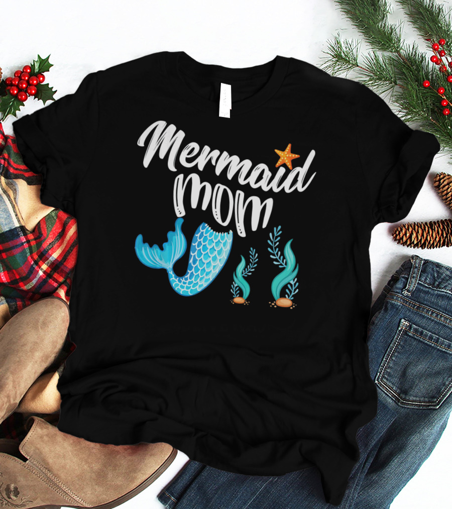 Mermaid Mom Starfish Tail Seashell Party Cute Out T-Shirt