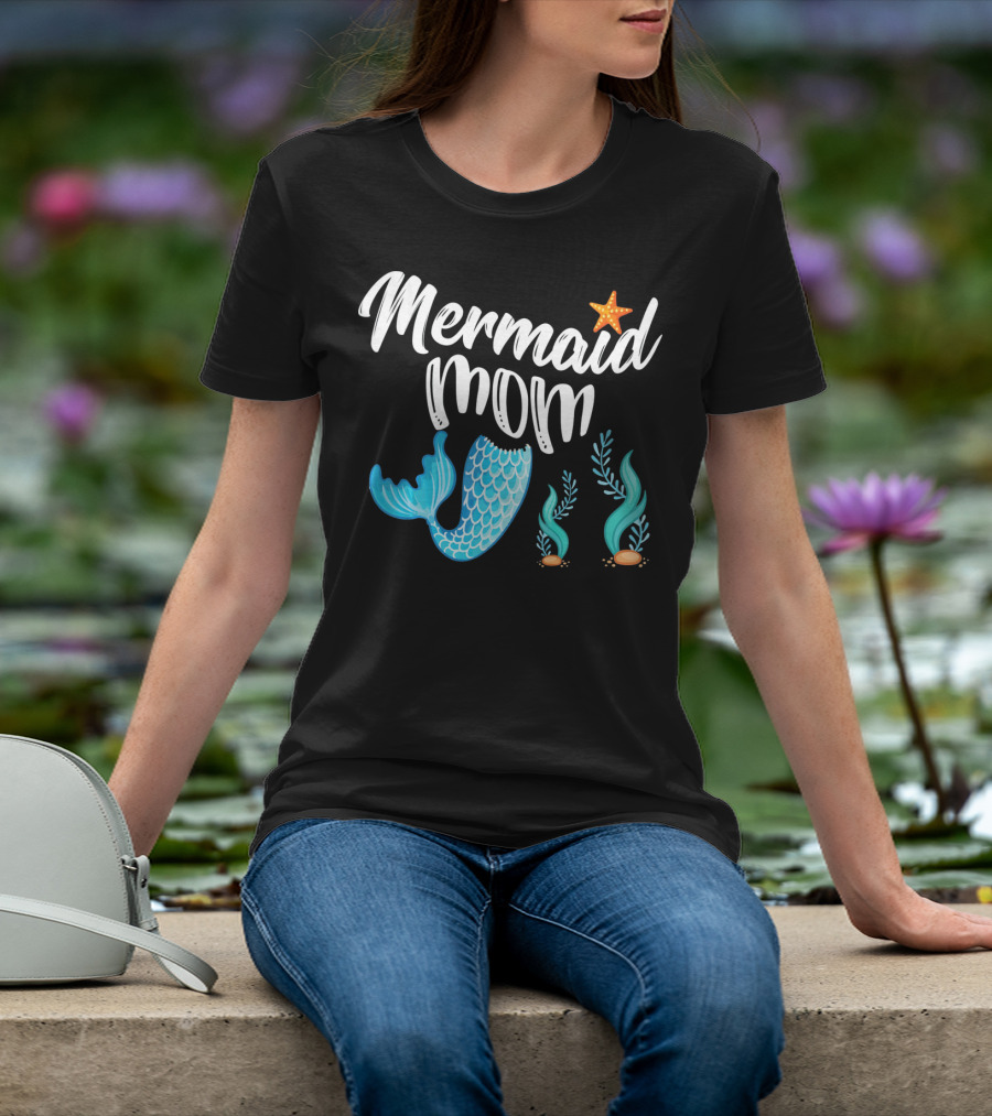 Mermaid Mom Starfish Tail Seashell Party Cute Out T-Shirt