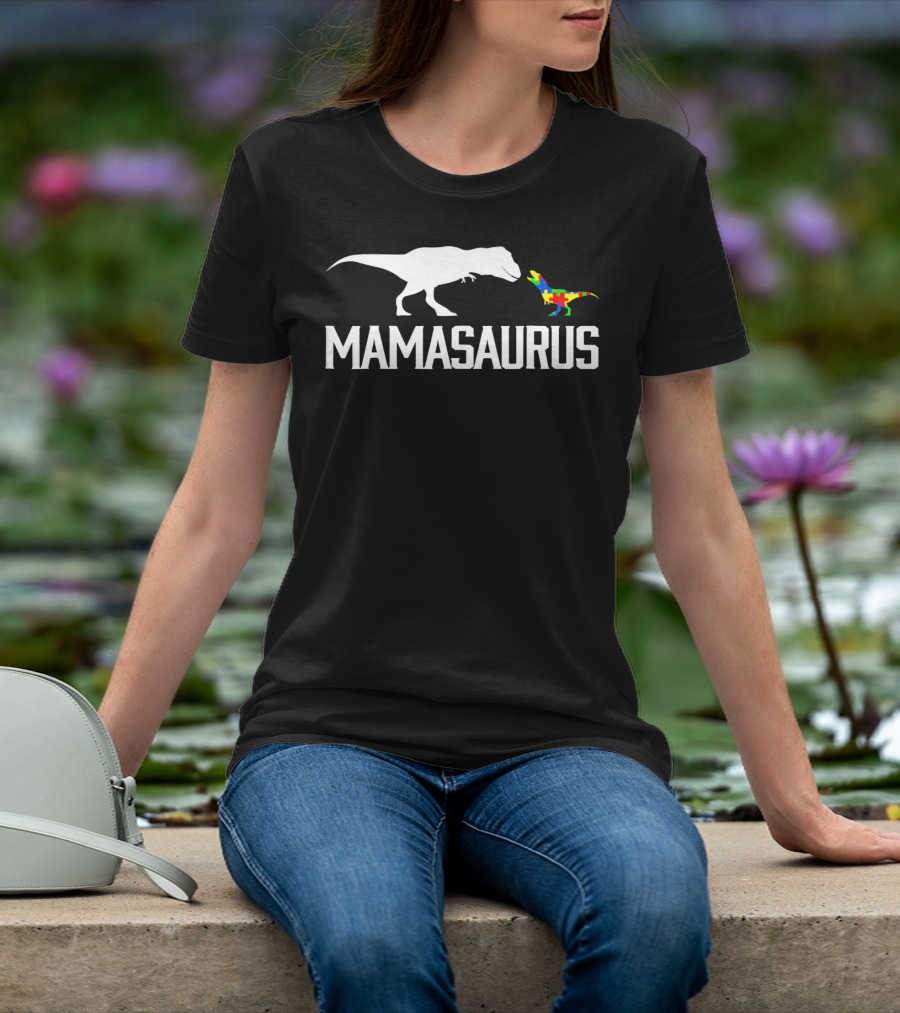 Mamasaurus Dinosaur Autism Mom Puzzle Piece T-Shirt