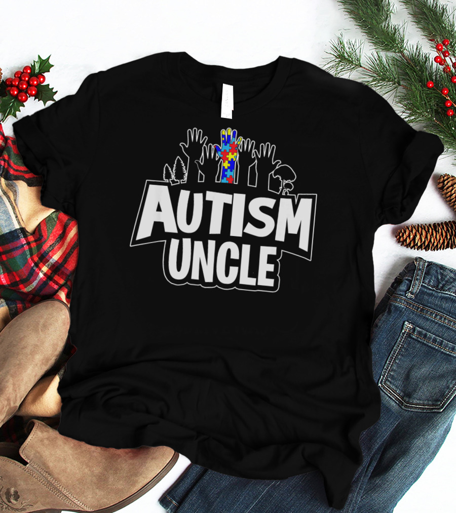 Autism Uncle Puzzle Hand Support Awareness T-Shirt